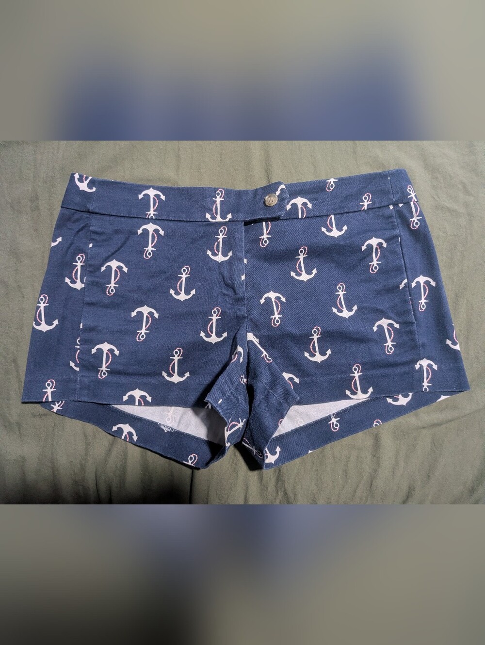 J Crew Stretch City Fit 3" Chino Shorts Navy Anchor Nautical Size 6